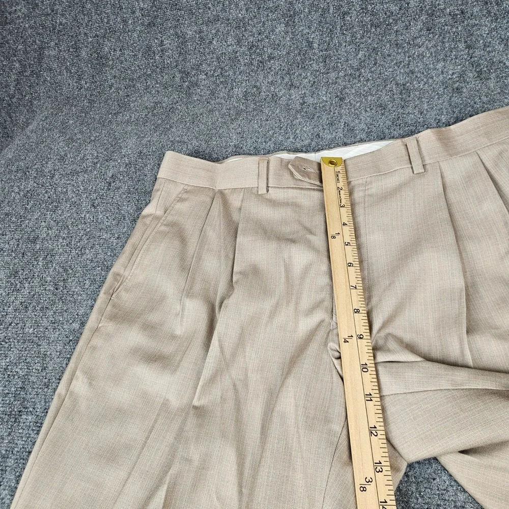 Lauren Ralph Lauren Mens Tan Pleated Cuffed Dress Pants 34x29 Pinstripe Trousers